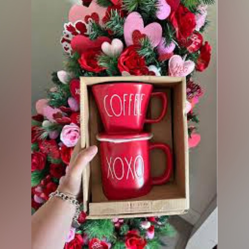 NEW Rae Dunn Valentine's Day Coffee Mug & Coffee Drip Set Ceramic XOXO & COFFEE